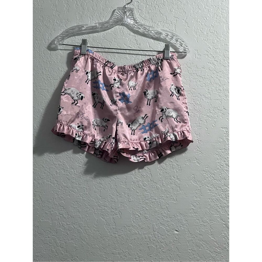 Nick and Nora Girls Pajama Bottoms Satin L / 12 Shorts Counting Sheep Pink